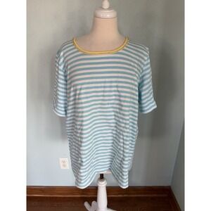 Quacker Factory Striped Short Sleeve Tee Tshirt Rhinestone Detail Collar Summer